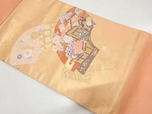 本金箔二重織　地紙に花・御所車模様織り出し　名古屋帯